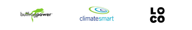 Bullfrog Power, Climate Smart and LOCO BC logos